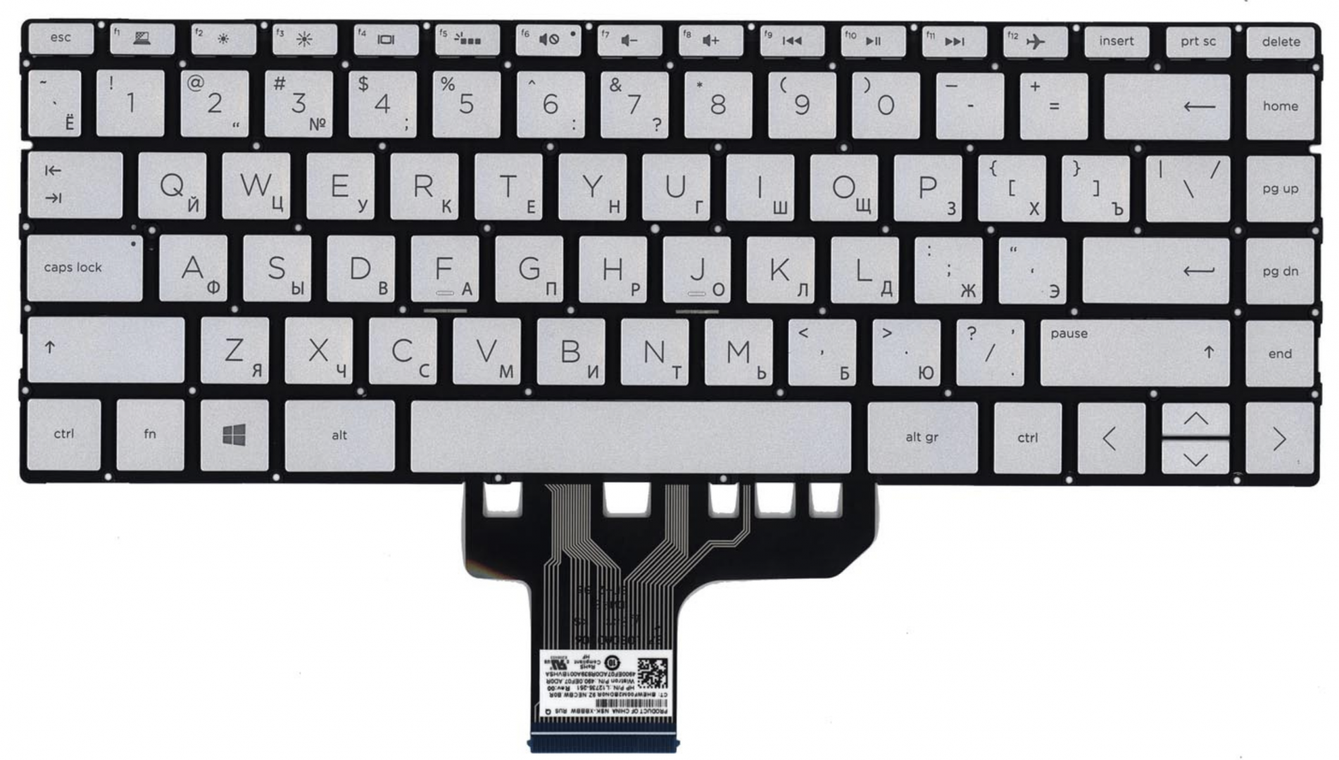 Клавиатура HP Pavilion 13-an1010ur серебристая, OEM