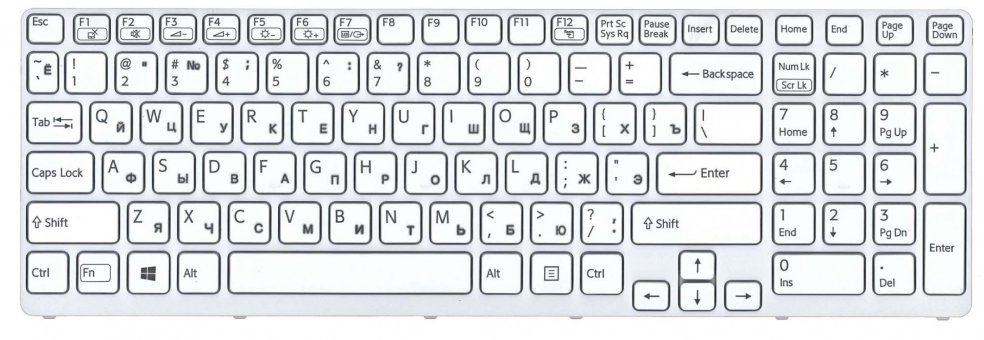 Клавиатура Sony VAIO SVE1712 белая рамка с подсветкой, OEM