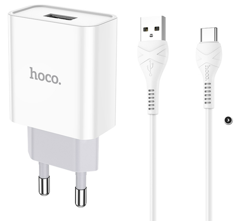 Блок питания (сетевой адаптер) HOCO C81A Asombroso single 1xUSB с кабелем Type-C, 2.1A, 10W