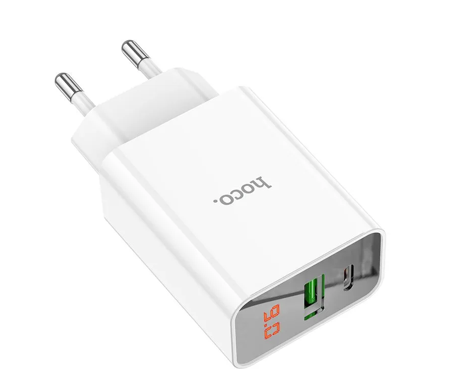 Блок питания (сетевой адаптер) HOCO C100A 1xUSB (18 Вт), 1xType (20 Вт), белый