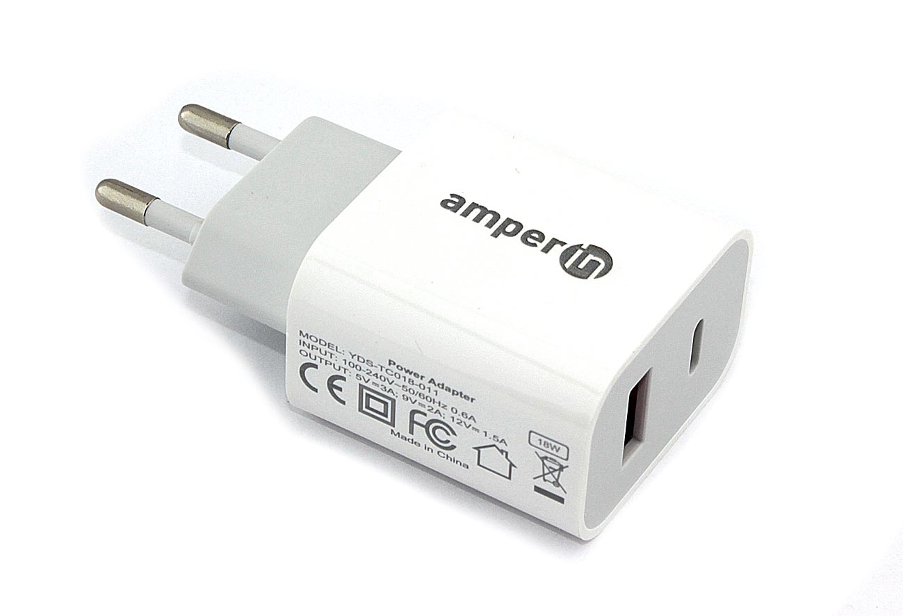 Блок питания (сетевой адаптер) Amperin Quick Charge 2-Port QC 3.0 USB+Type-C USB 18W (YDS-TC018-011)