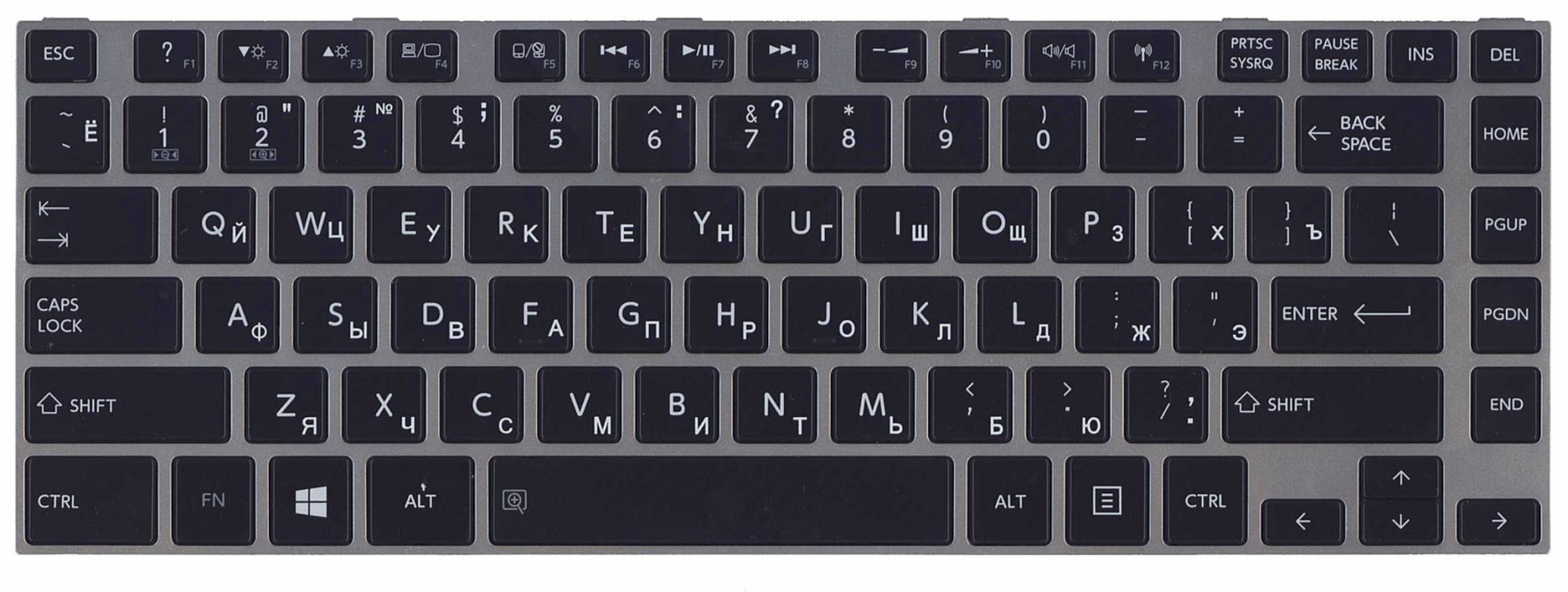 Клавиатура Toshiba Satellite L845 с серой рамкой, OEM