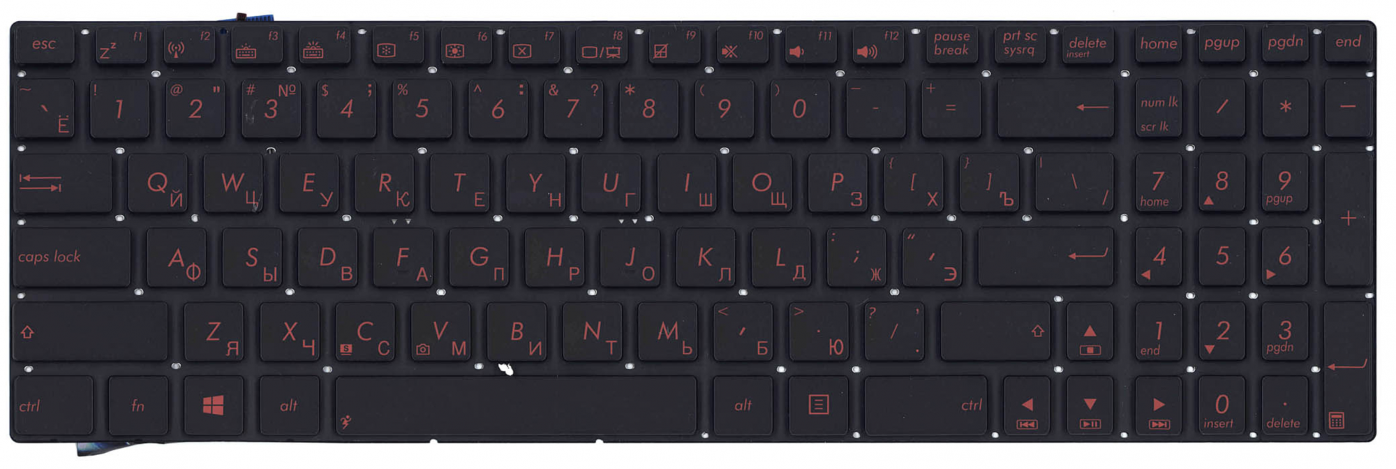 Клавиатура ASUS N76VM с красной подсветкой, OEM