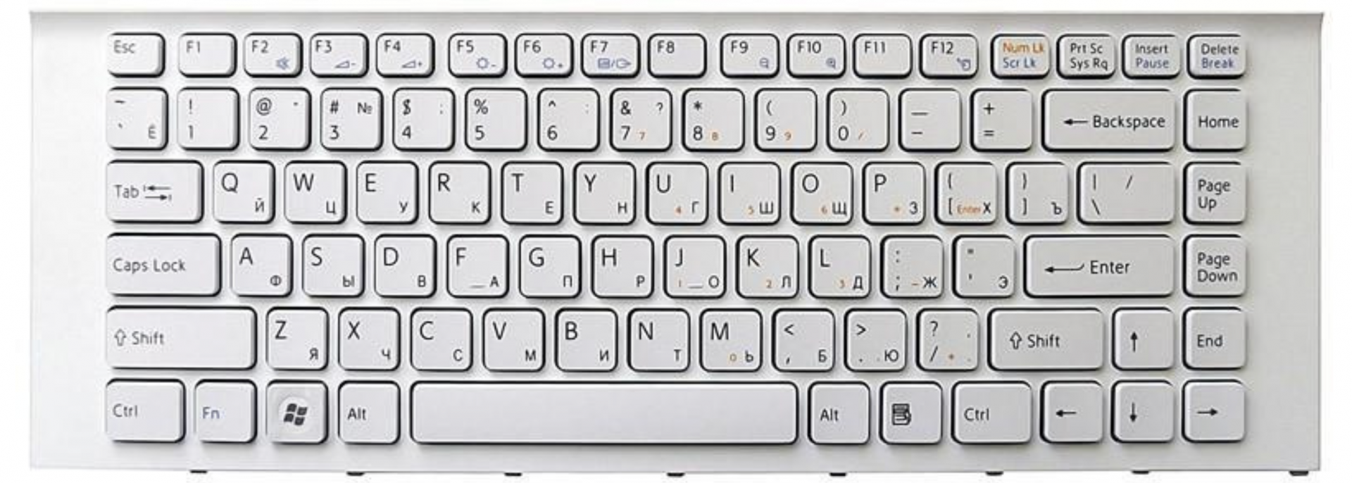 Клавиатура Sony VAIO VPCEA1C5E белая с белой рамкой, OEM