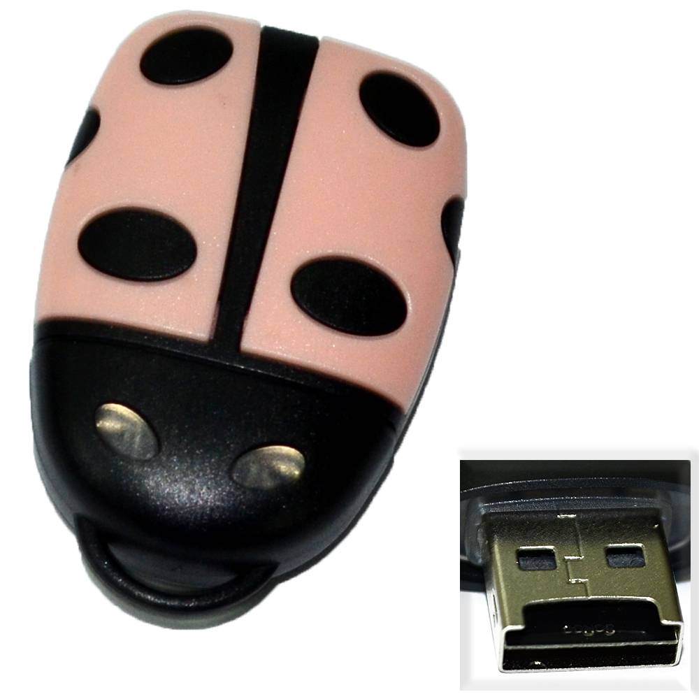 Картридер Micro SD - USB "Божья коровка" светло-розовый