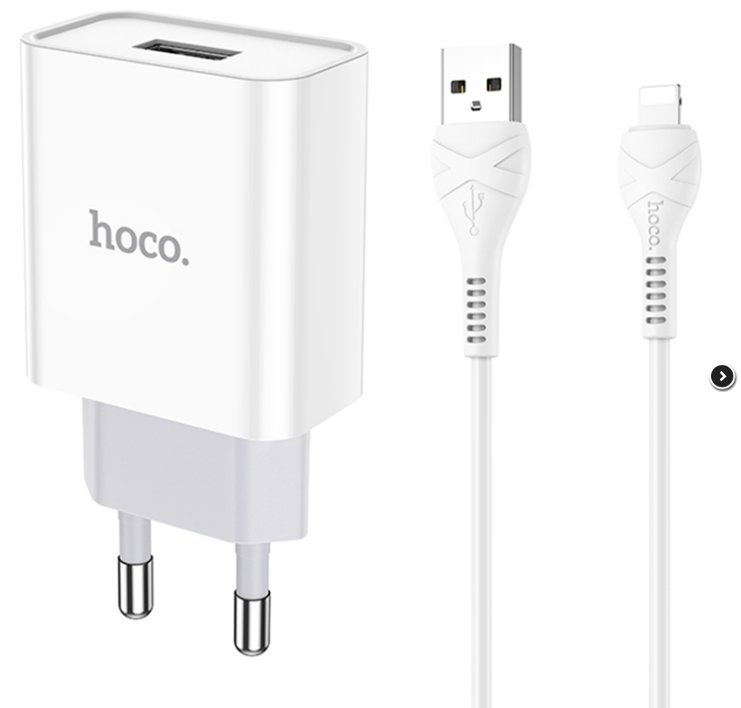 Блок питания (сетевой адаптер) HOCO C81A Asombroso single 1xUSB с кабелем USB-Lightning, 2.1A, 10W