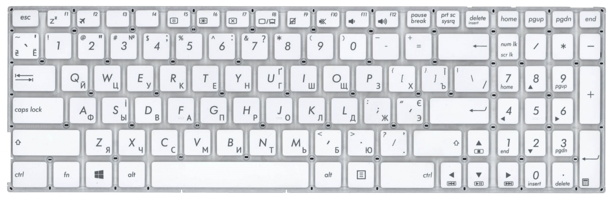 Клавиатура ASUS X756UQ белая, без рамки, гор. Enter, OEM