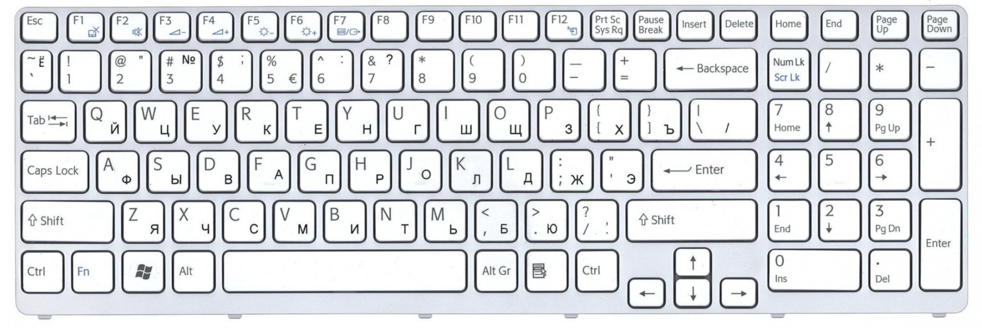 Клавиатура Sony VAIO SVE1712 белая, с рамкой, OEM