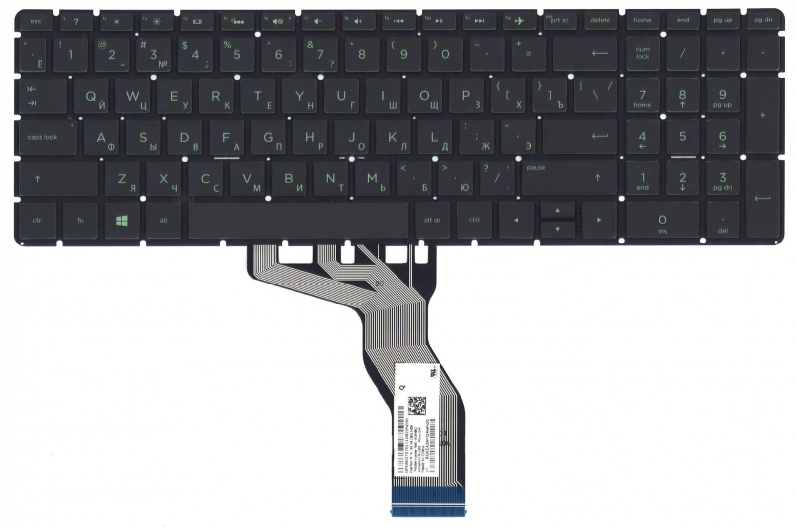 Клавиатура HP 255 G6 с зеленой подсветкой, OEM