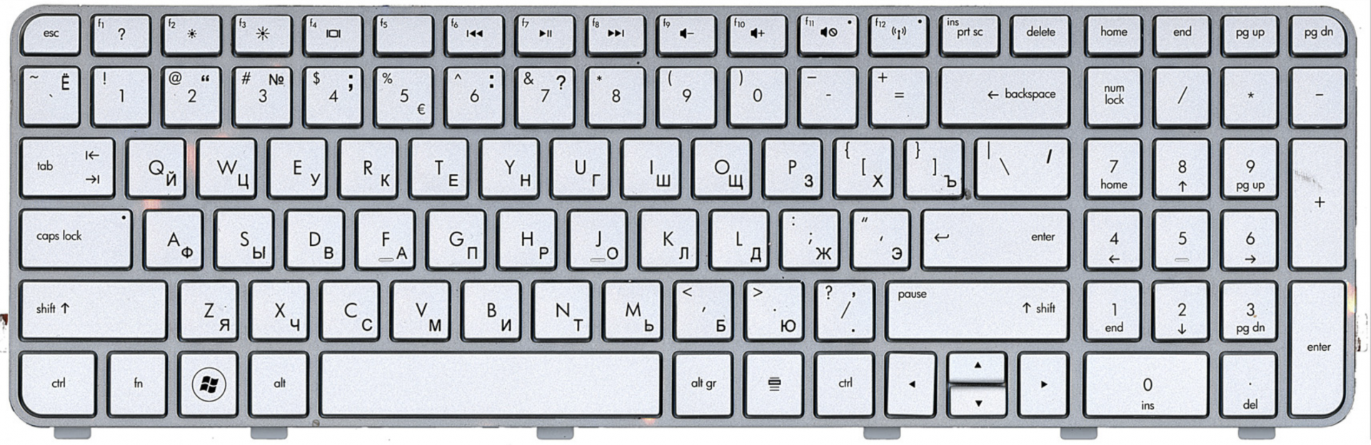 Клавиатура HP Pavilion dv6-6b01er серебристая, OEM