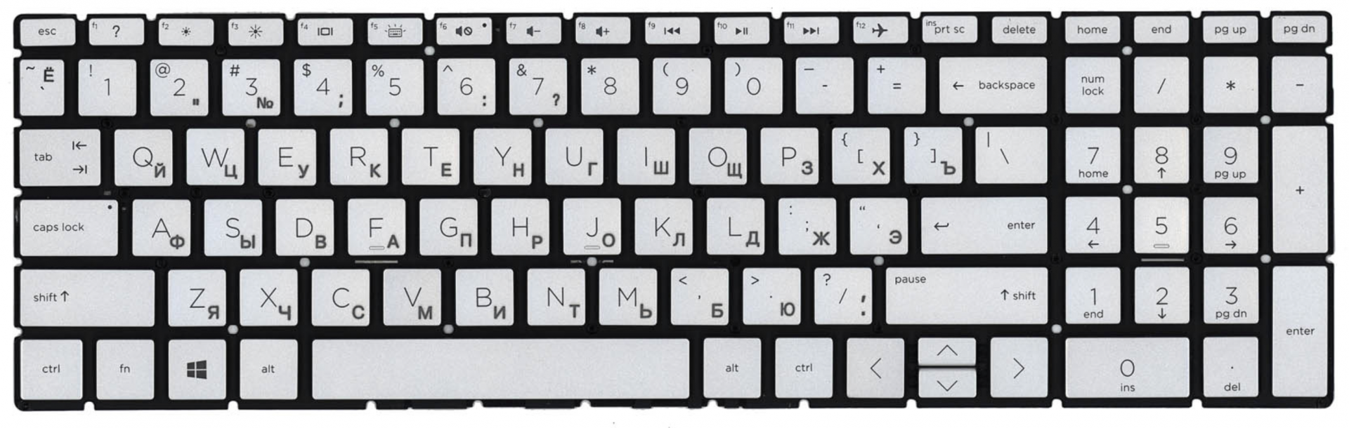 Клавиатура HP 15-dw серебристая с подсветкой, OEM