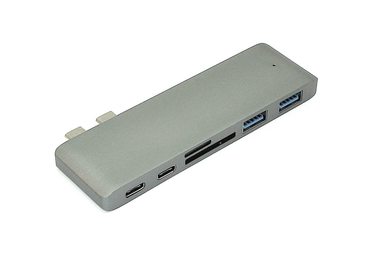 Адаптер сдвоенный Type C на USB 3.0*2 + Type C* 2 + SD/TF для MacBook серый