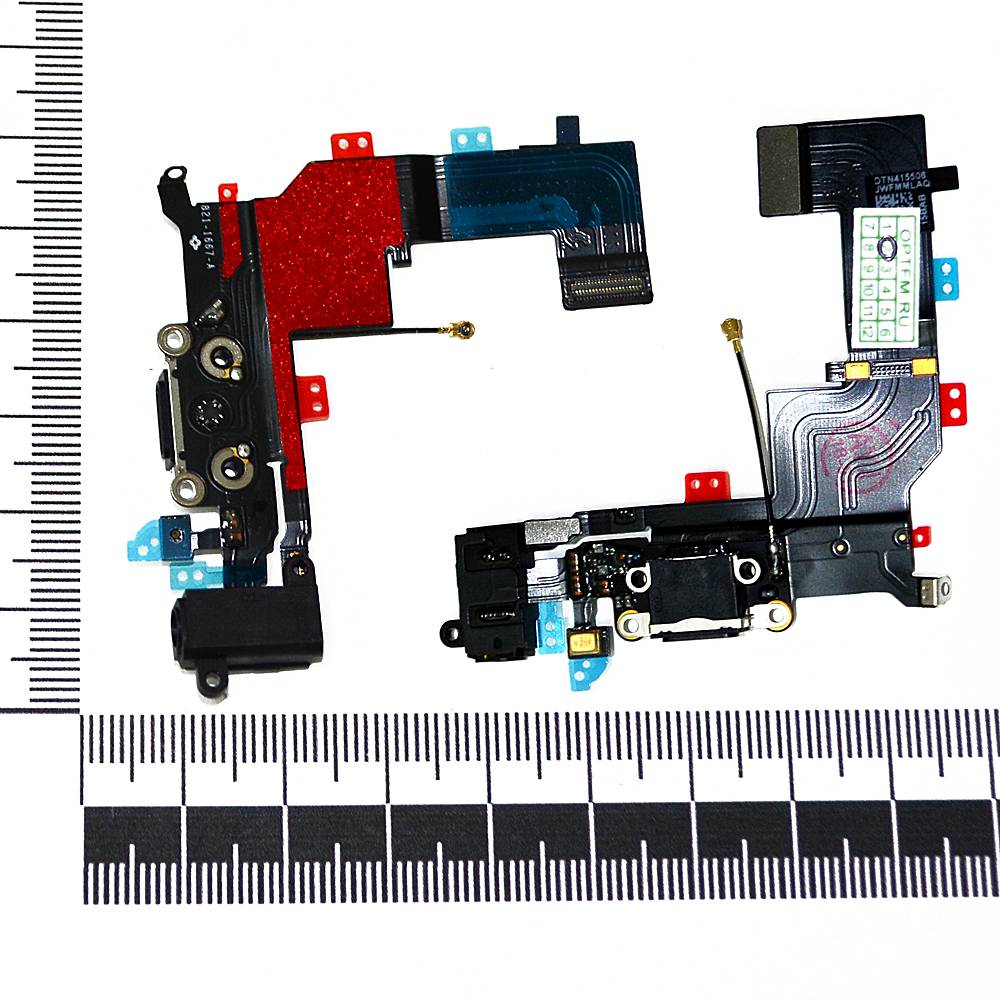 Шлейф iPhone 5S + разъем зарядки + разъем гарнитуры черный orig Factory
