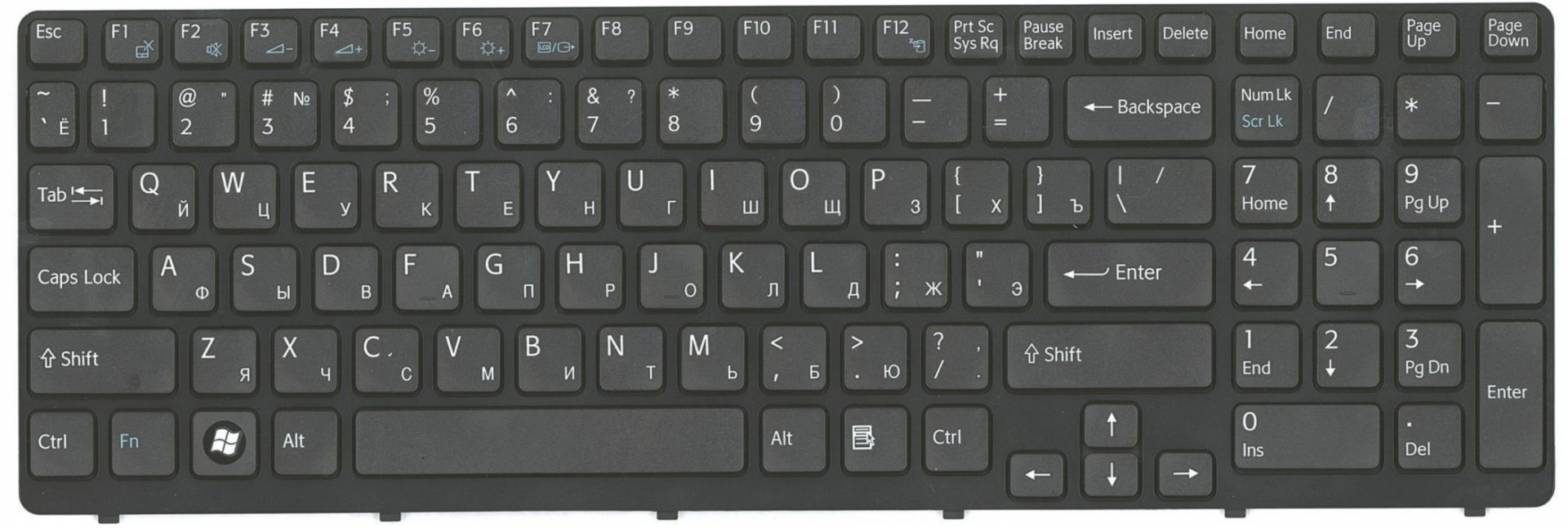 Клавиатура Sony VAIO SVE1512C1RB c черной рамкой, OEM