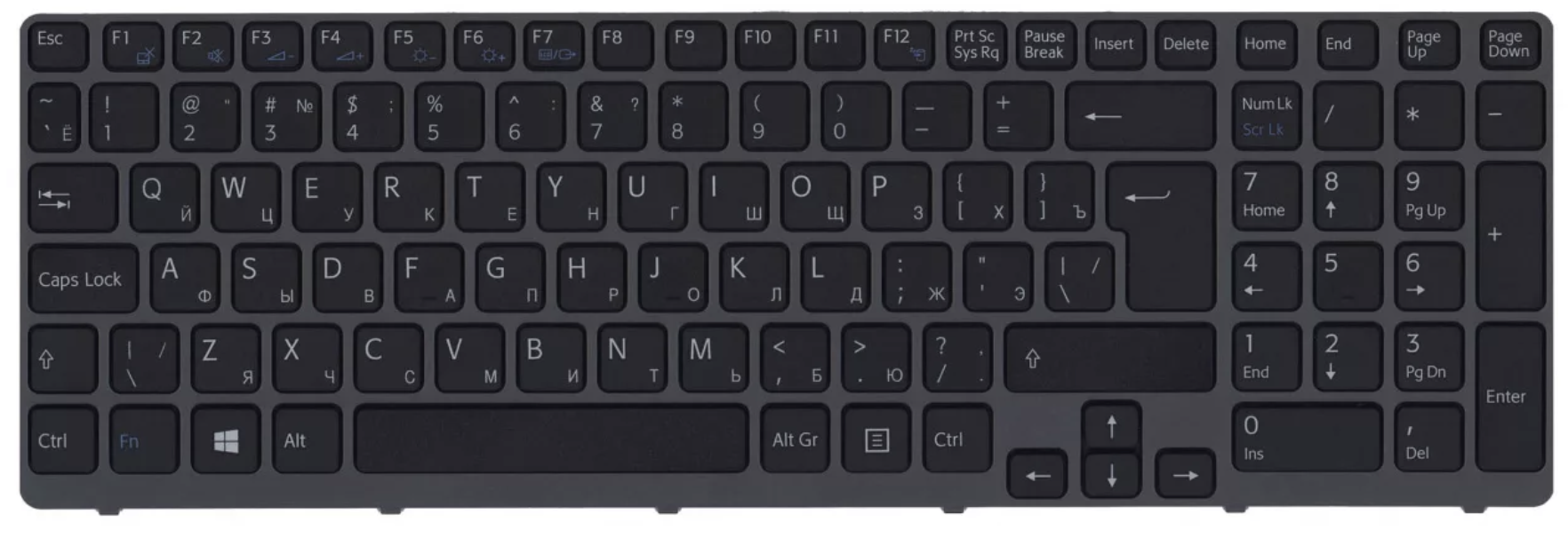 Клавиатура Sony VAIO SVE1512Q1R с серой рамкой, OEM