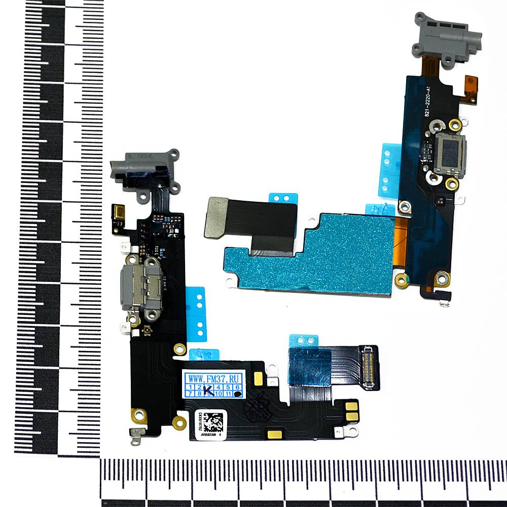 Шлейф iPhone 6 Plus + разъем зарядки + разъем гарнитуры + микрофон серый orig Factory