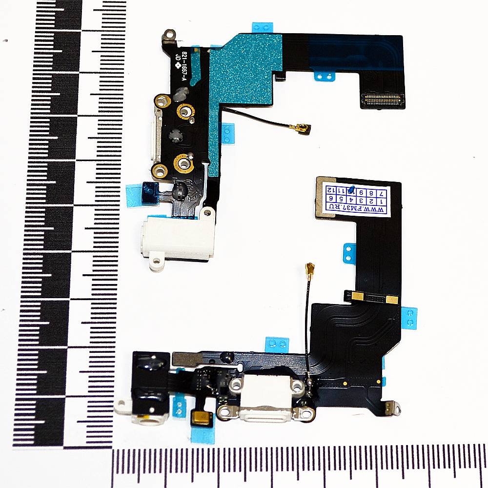 Шлейф iPhone 5S + разъем зарядки + разъем гарнитуры белый