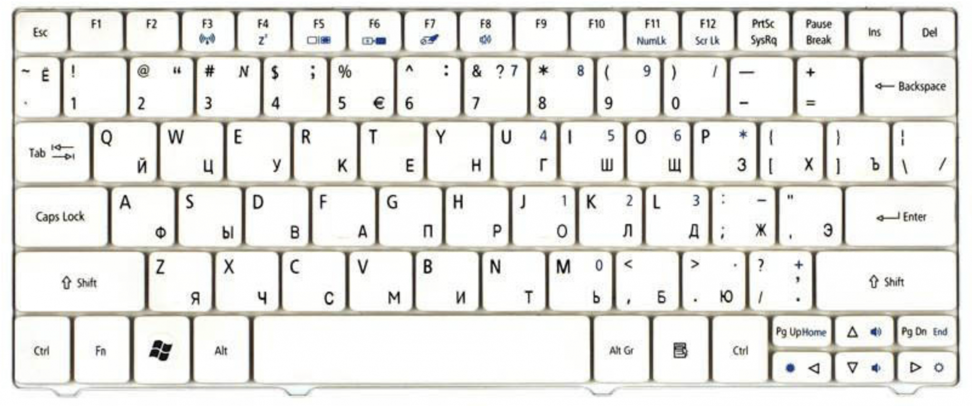 Клавиатура Acer Aspire One 751h белая, OEM