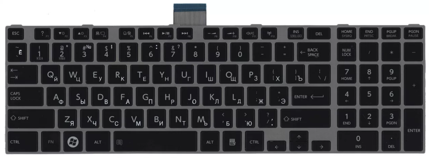 Клавиатура Toshiba Satellite L950 с серебристой рамкой, OEM