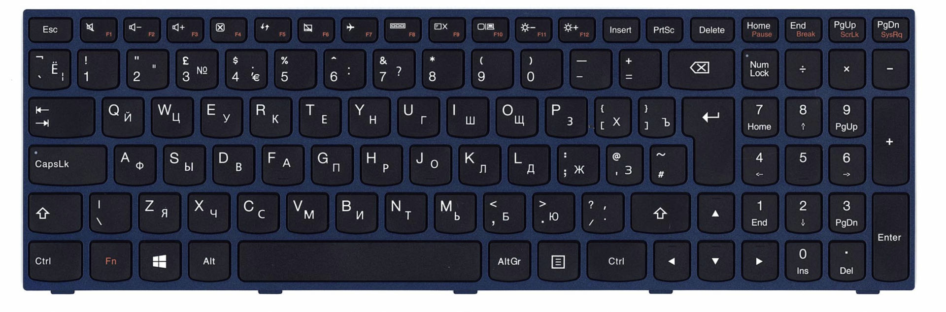 Клавиатура Lenovo IdeaPad Flex B50-45 с синей рамкой, OEM