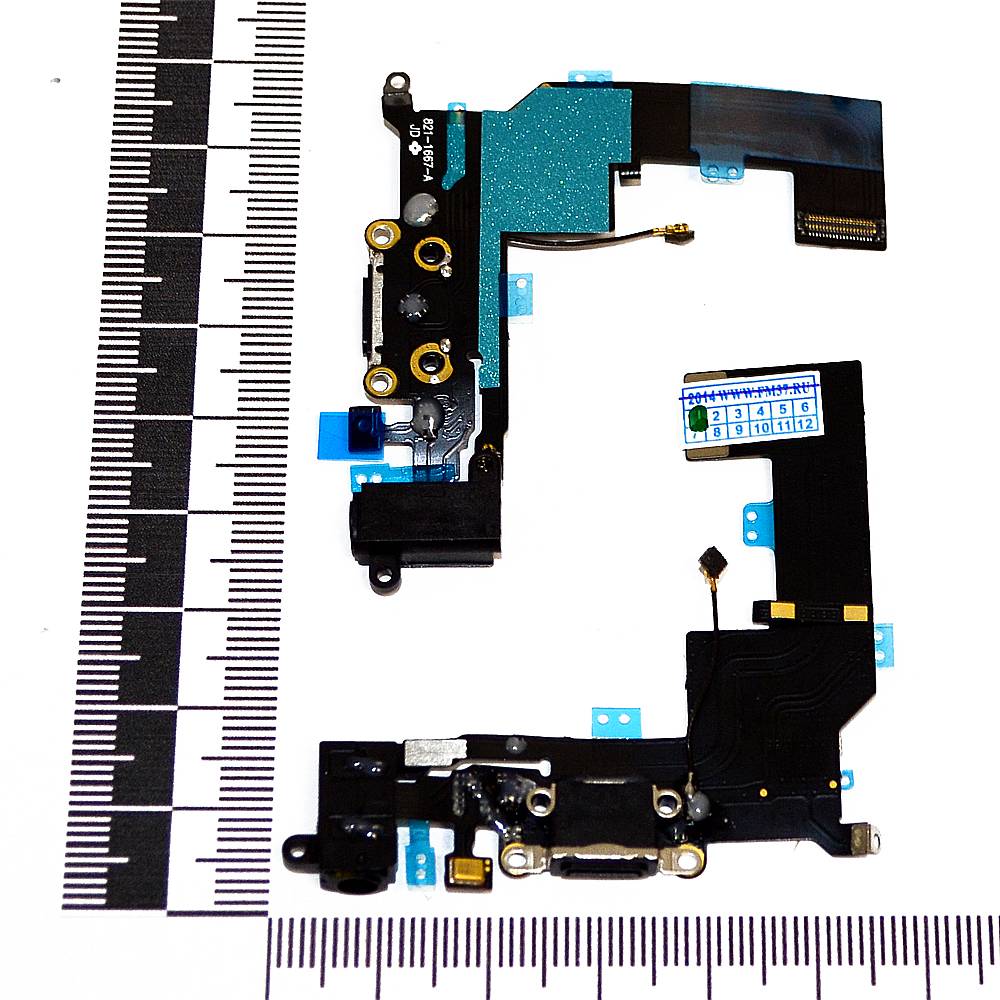 Шлейф iPhone 5S + разъем зарядки + разъем гарнитуры черный