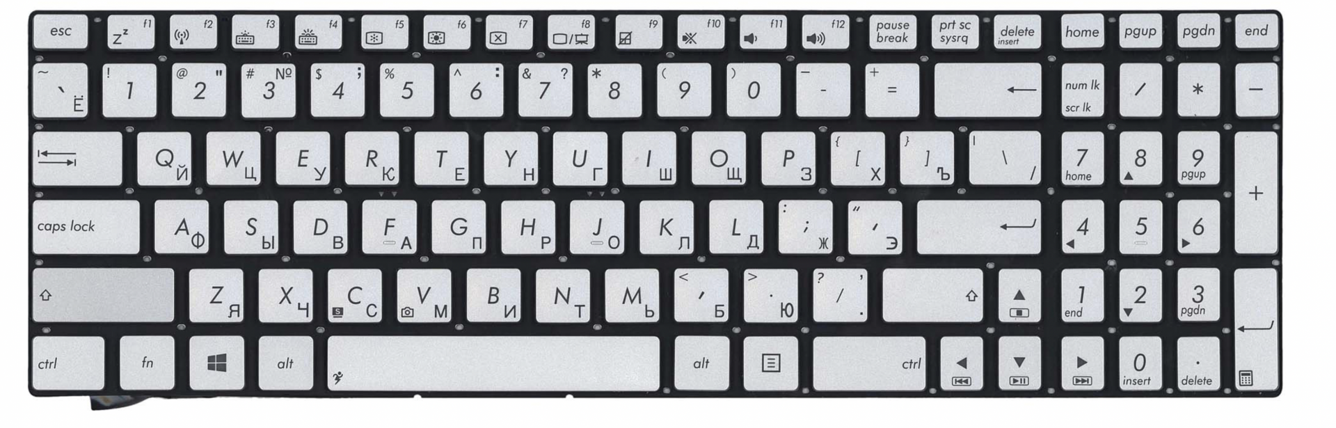 Клавиатура ASUS N56DP серебристая, с подсветкой, OEM