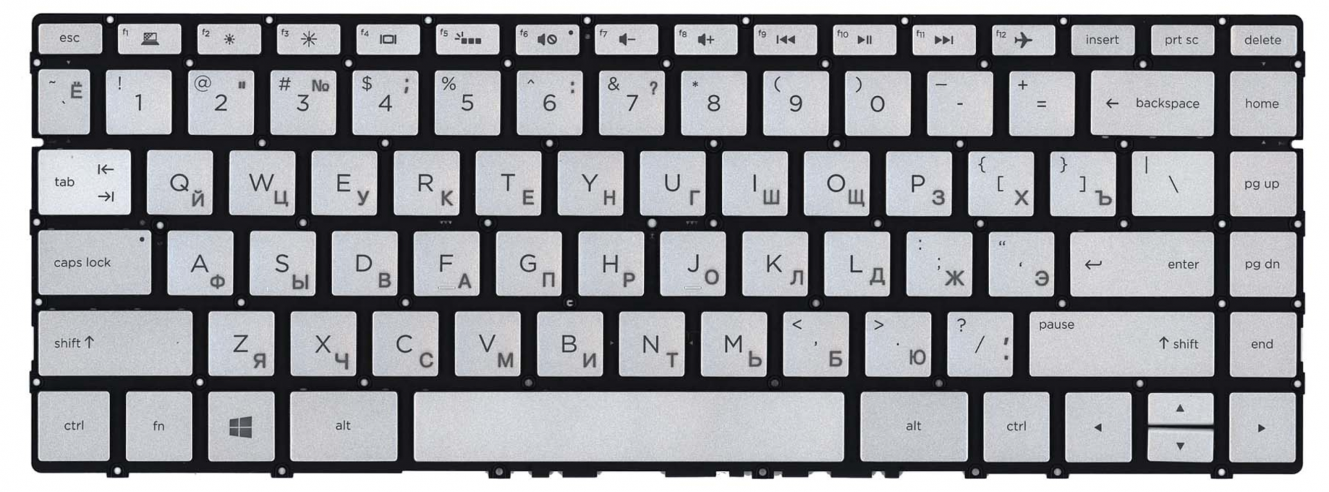 Клавиатура HP ENVY 13-AD106TX серебристая, с подсветкой, OEM