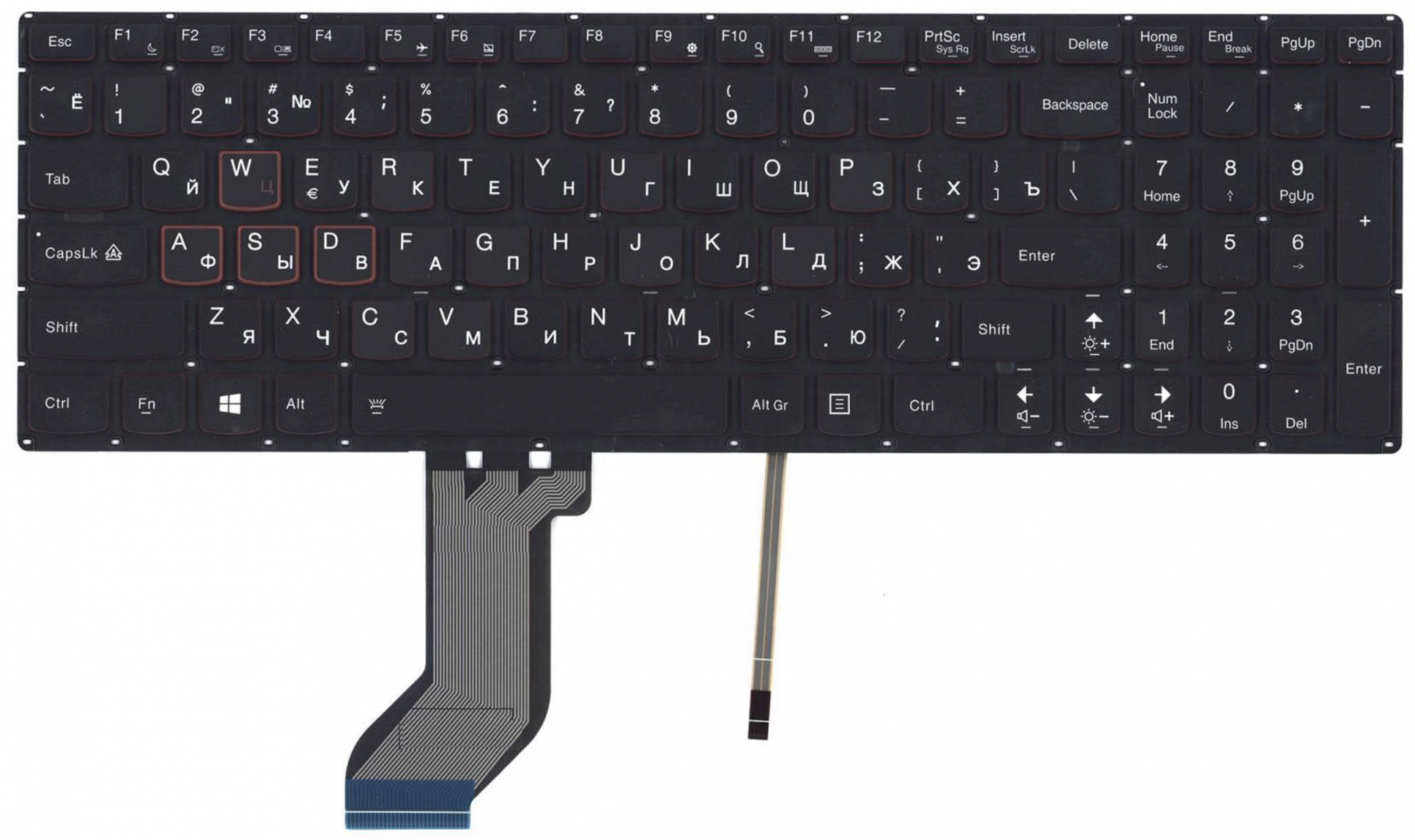 Клавиатура Lenovo IdeaPad Y700-17ISK без рамки, с подсветкой, OEM