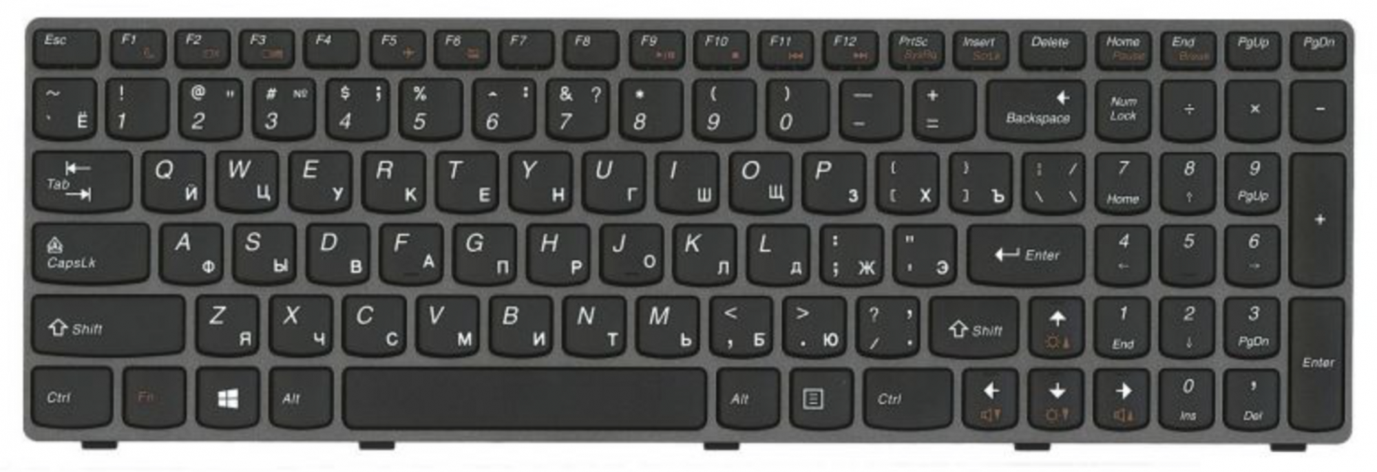 Клавиатура Lenovo IdeaPad G580 с серой рамкой, OEM