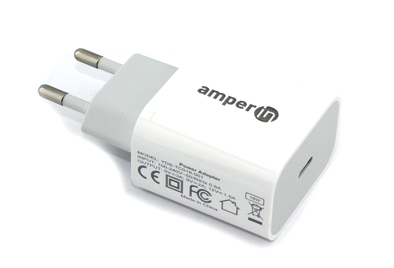 Блок питания (сетевой адаптер) Amperin Quick Charge Type-C 5V/3A,9V/2.2A,12V/1.5A 18W(YDS-TC018-001)