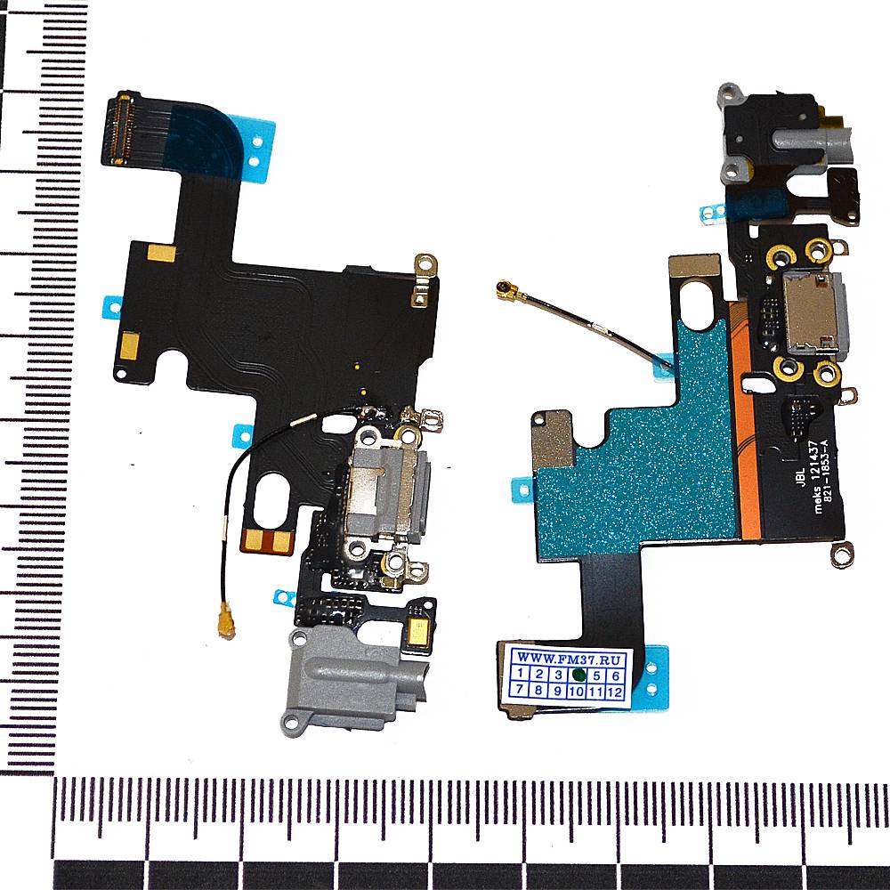 Шлейф iPhone 6 + разъем зарядки + разъем гарнитуры + микрофон серый