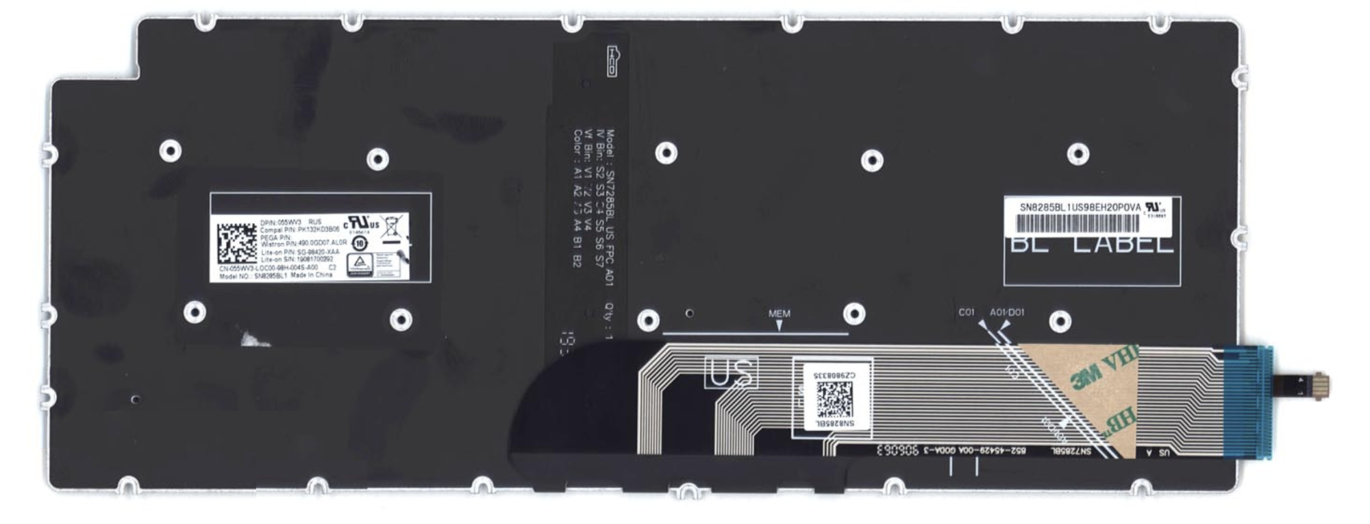 Клавиатура Dell Inspiron 14 7490 серебристая, с подсветкой, OEM